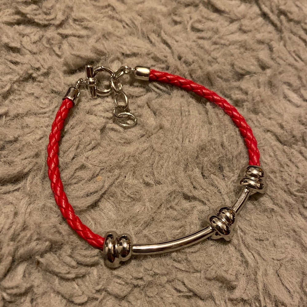 Ferragamo Gancini Leather/Sterling Silver Bracelet